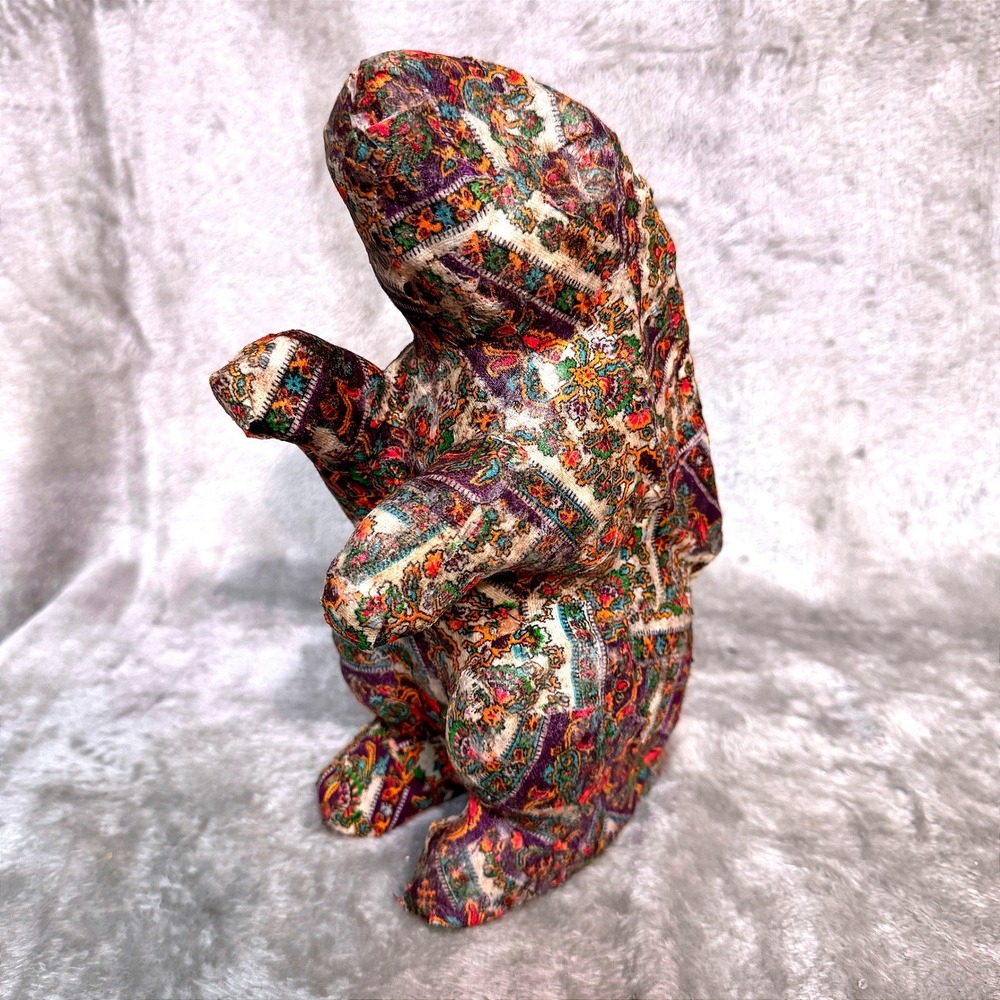 Vintage Paper Mache Bunny‎ Boho Rabbit Folk Art Paisley Pattern Figurine Decor
